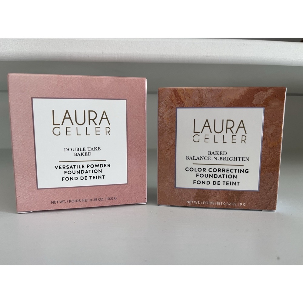 Laura Geller Lot Of 2 Double Take Baked Powder Foundation  Balance Brighten Fair